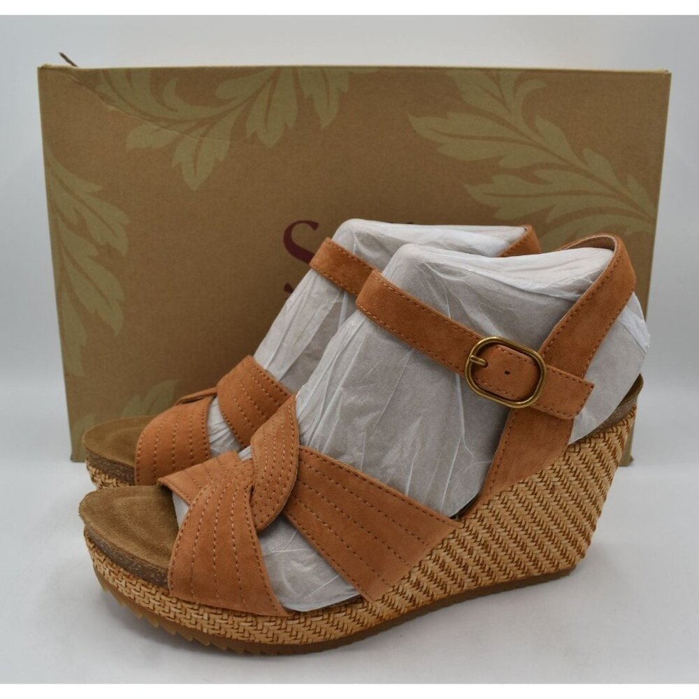 Sofft Womens Size 9.5 Clarissa Ginger Tan Leather Wedge Sandals Shoes